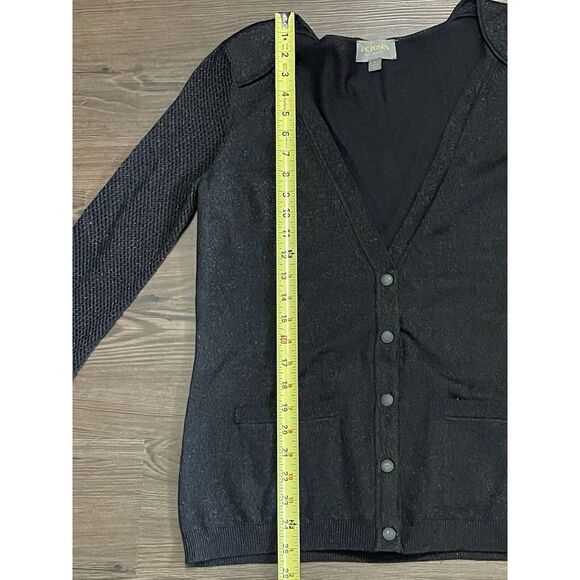 Zac Posen Sweater Women Large Black Cardigan Knit Metallic Button Up - Picture 6 of 7